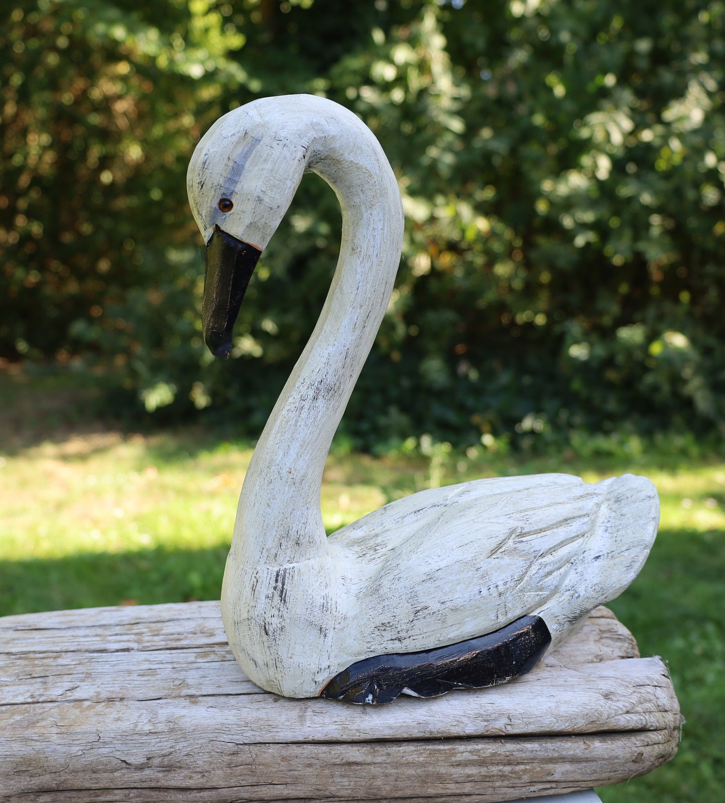 Grande coppia di cigni / cigni in legno, decorazione per matrimonio