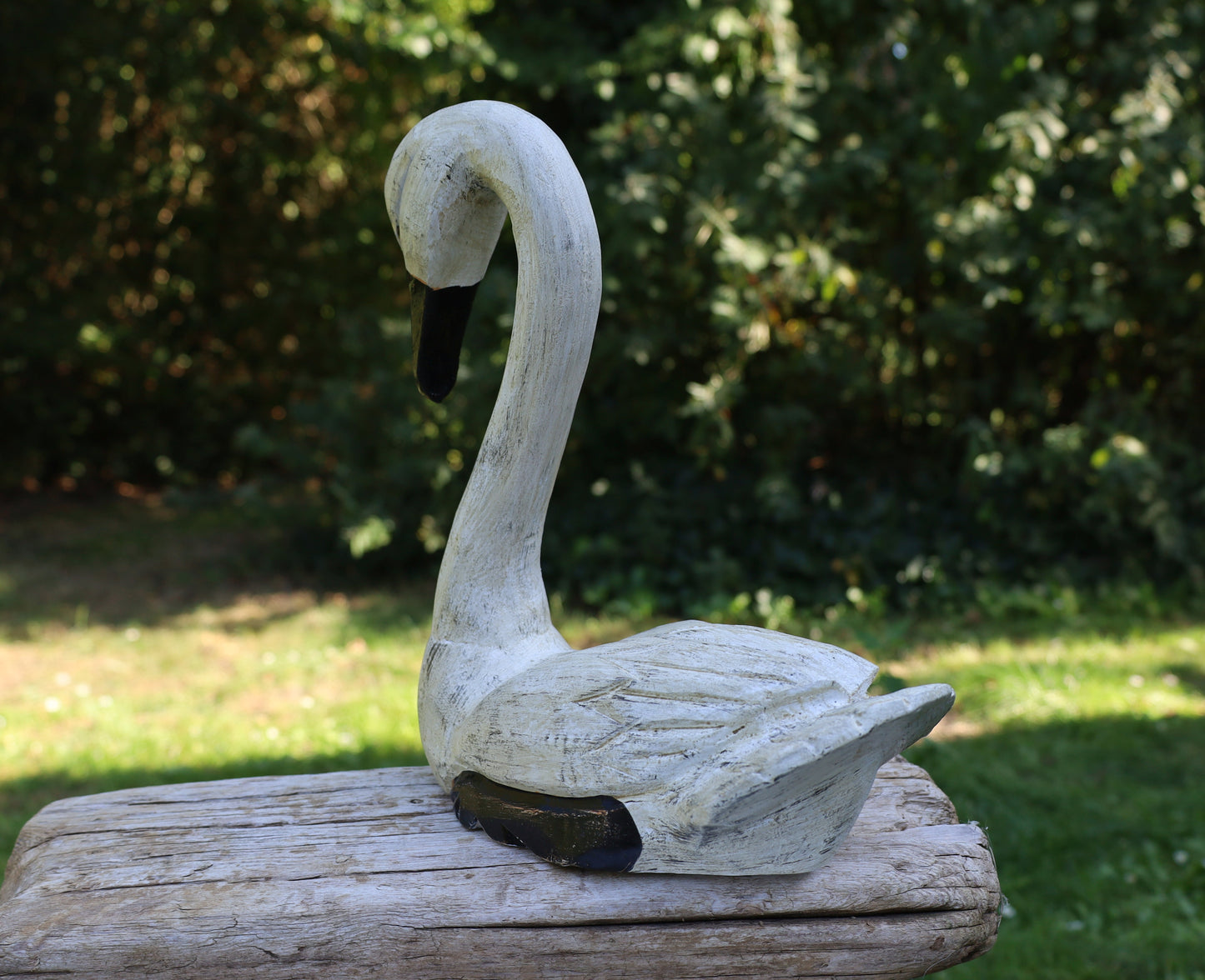 Grande coppia di cigni / cigni in legno, decorazione per matrimonio