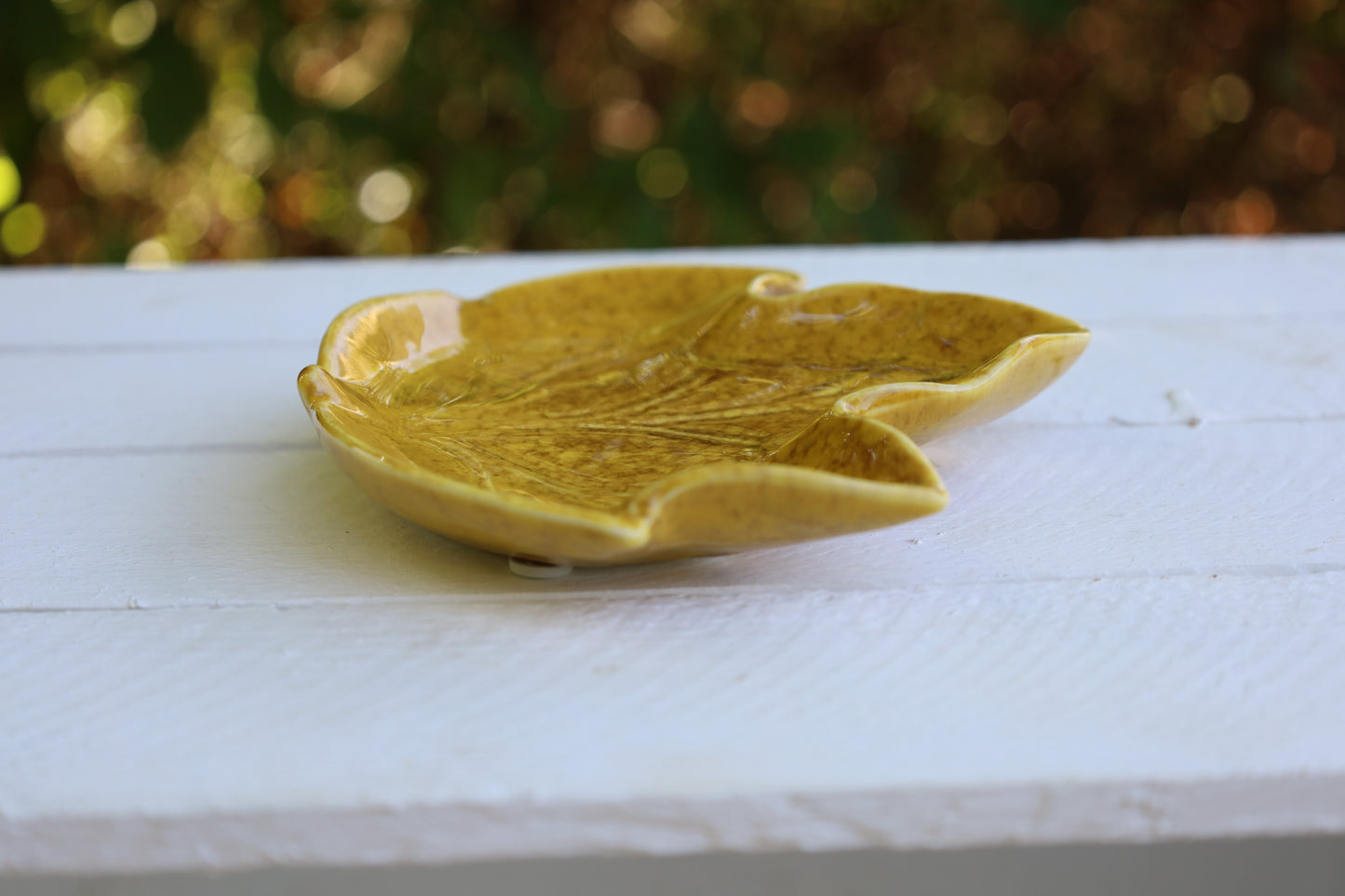 Piccola ciotola decorativa in ceramica a forma di foglia di colore giallo
