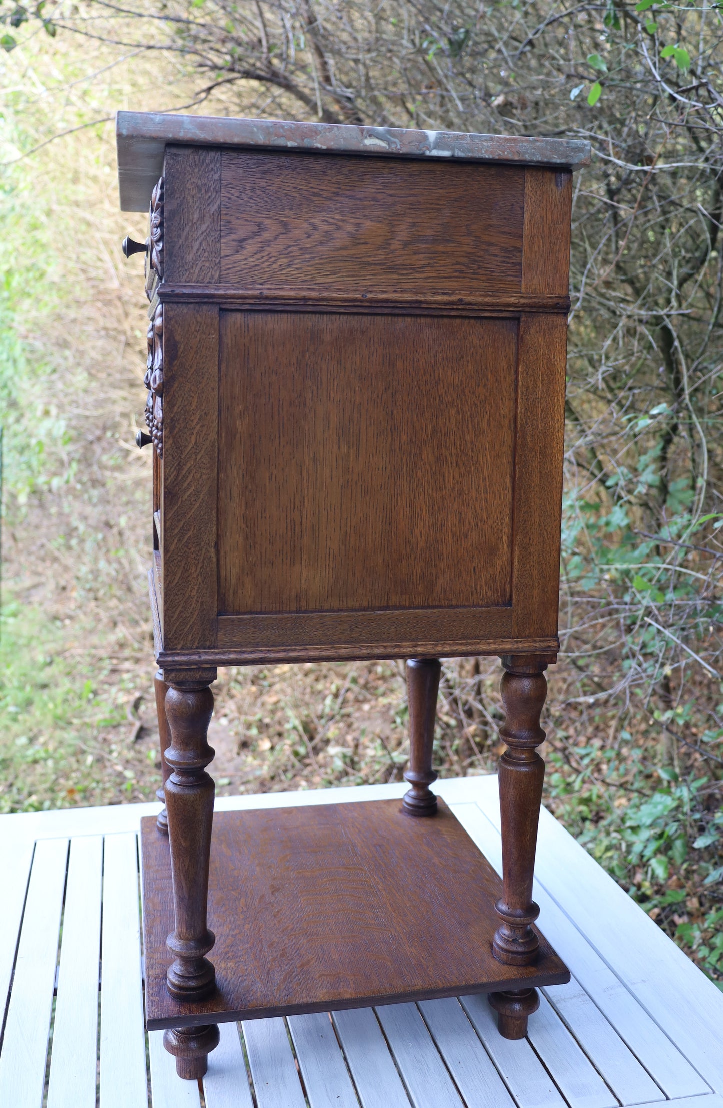 Comodino/mobiletto antico in stile Luigi XV, circa 1870 - 1890, in legno marrone
