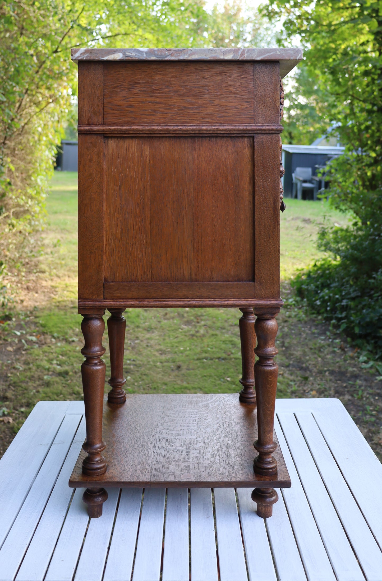 Comodino/mobiletto antico in stile Luigi XV, circa 1870 - 1890, in legno marrone