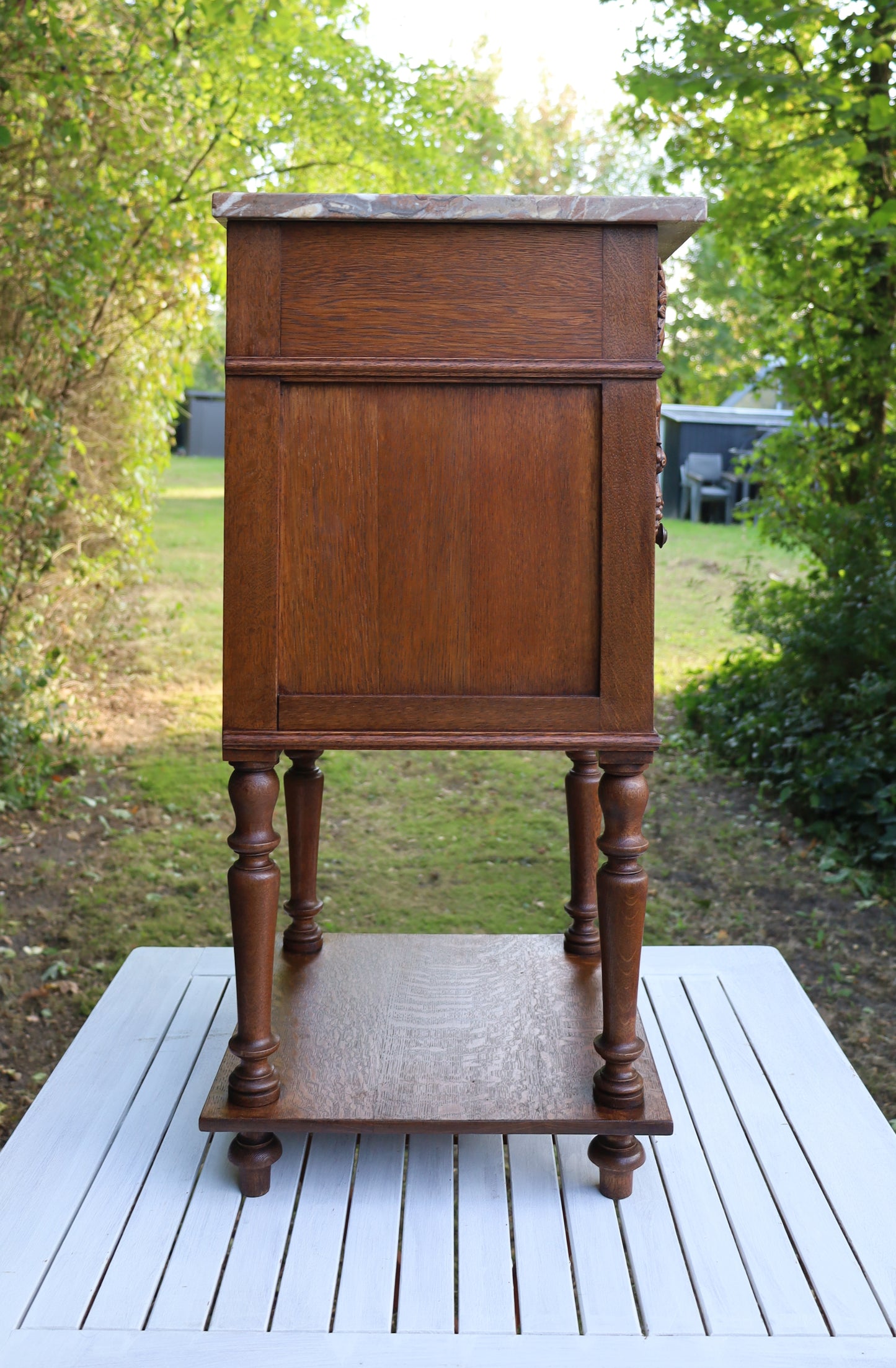 Comodino/mobiletto antico in stile Luigi XV, circa 1870 - 1890, in legno marrone