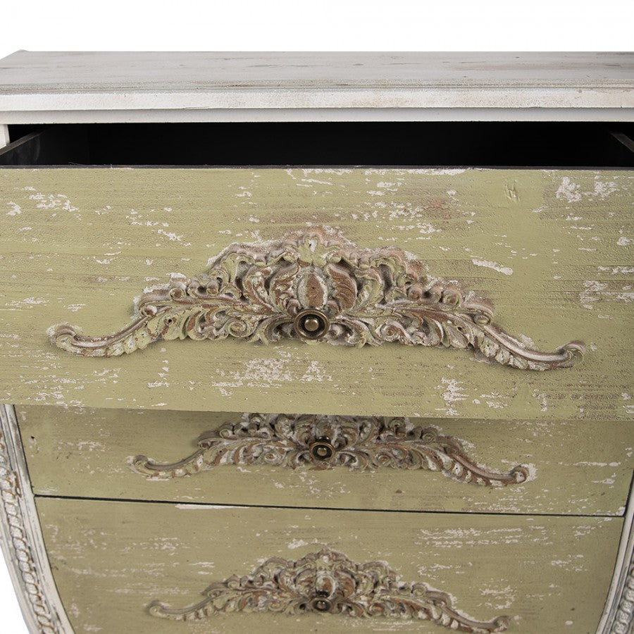 Cassettiera in legno bianco e verde