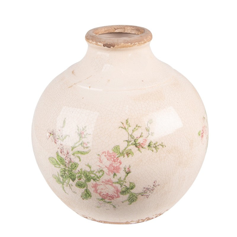 Vaso per fiori decorazione in ceramica motivo rosa beige Ø 20 cm x 21 cm altezza, Clayre & Eef