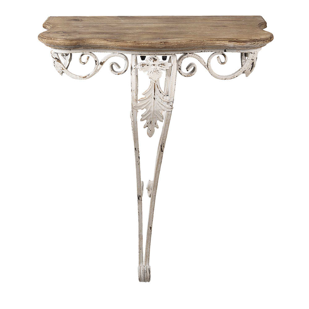 Tavolo da parete/consolle Shabby Chic in ferro e legno nei colori bianco-marrone