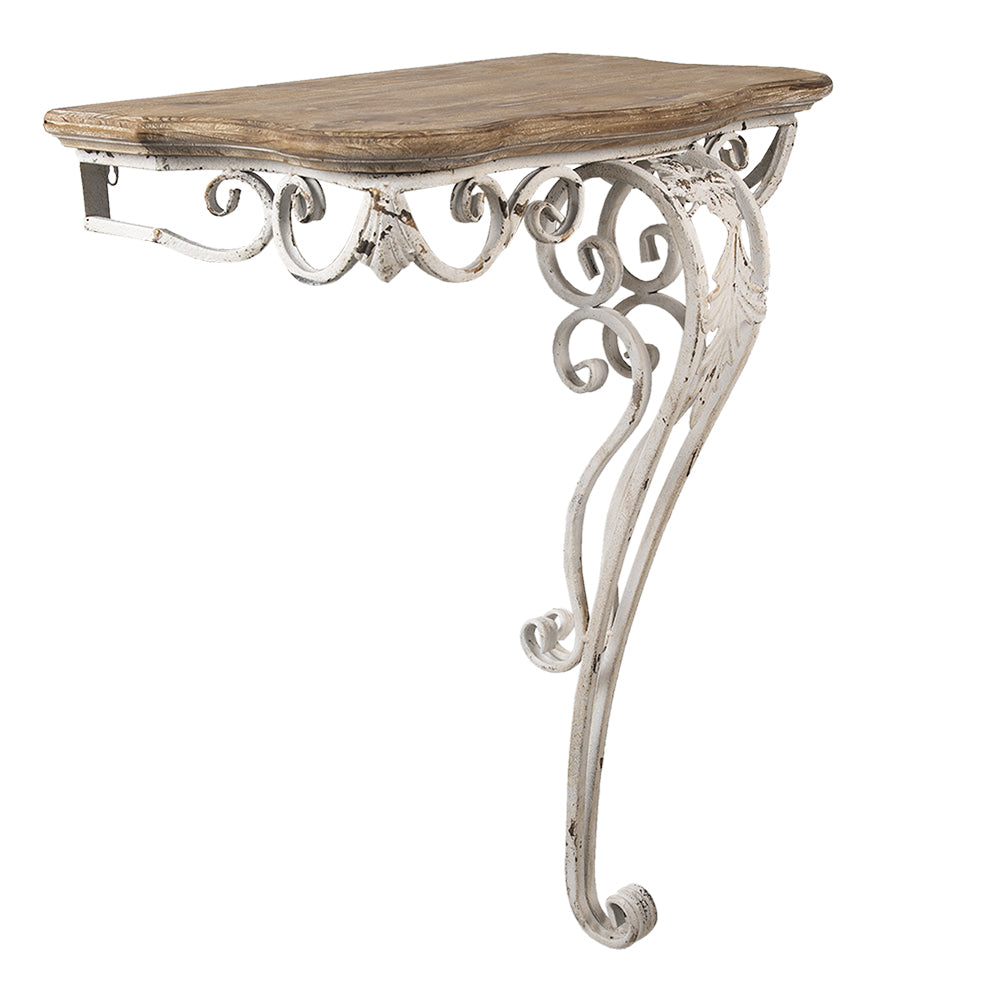 Tavolo da parete/consolle Shabby Chic in ferro e legno nei colori bianco-marrone