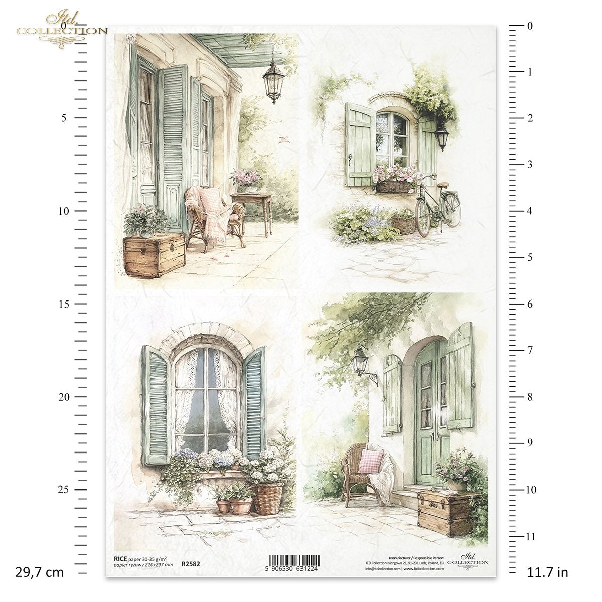Carta di riso per decoupage: atmosfera cottage, finestre romantiche