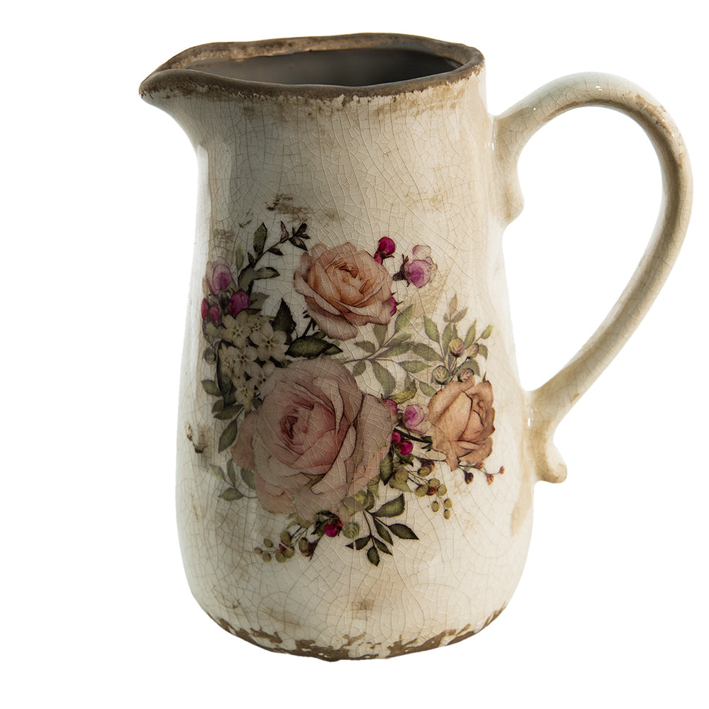 Brocca decorativa con motivo a rosa in stile cottage in ceramica