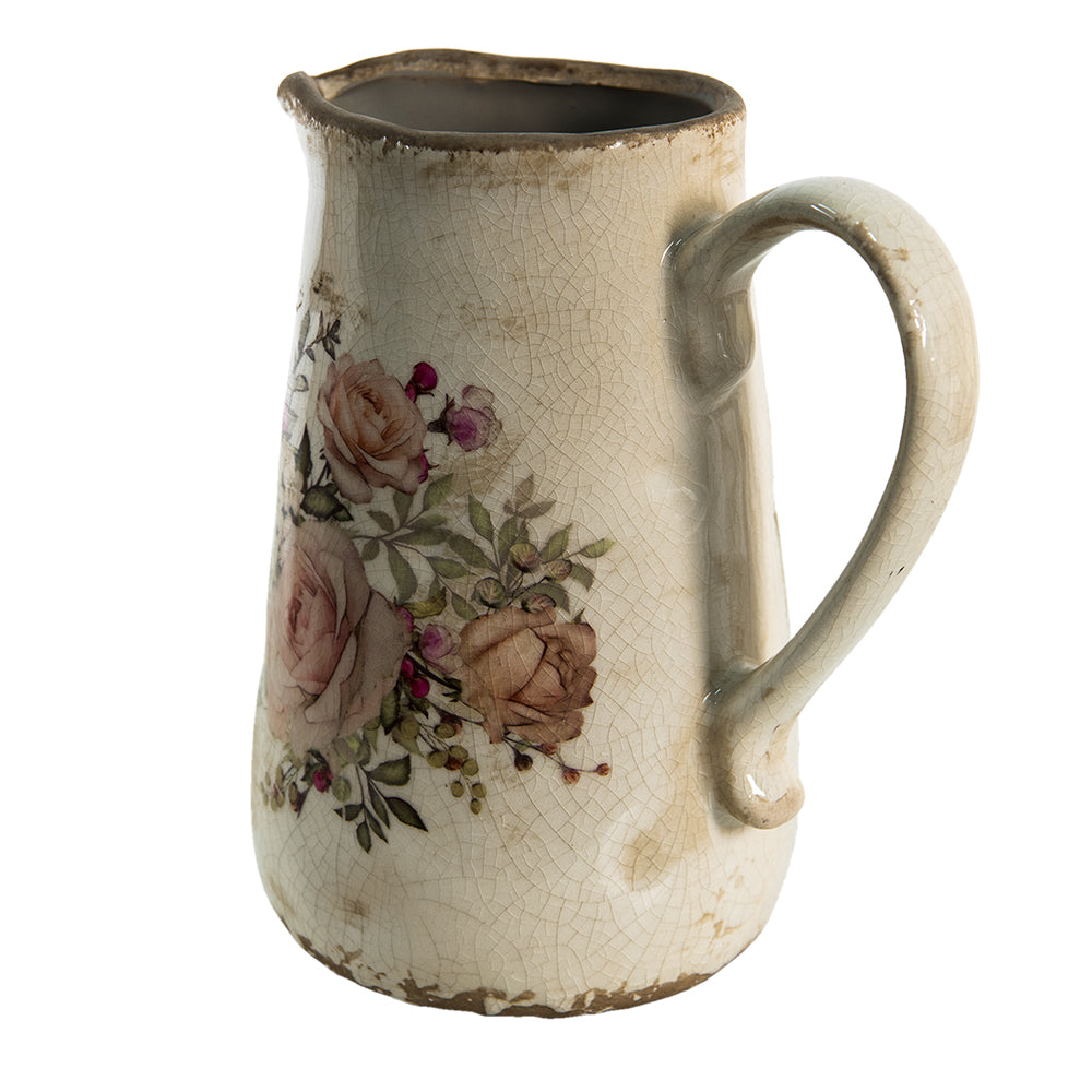 Brocca decorativa con motivo a rosa in stile cottage in ceramica