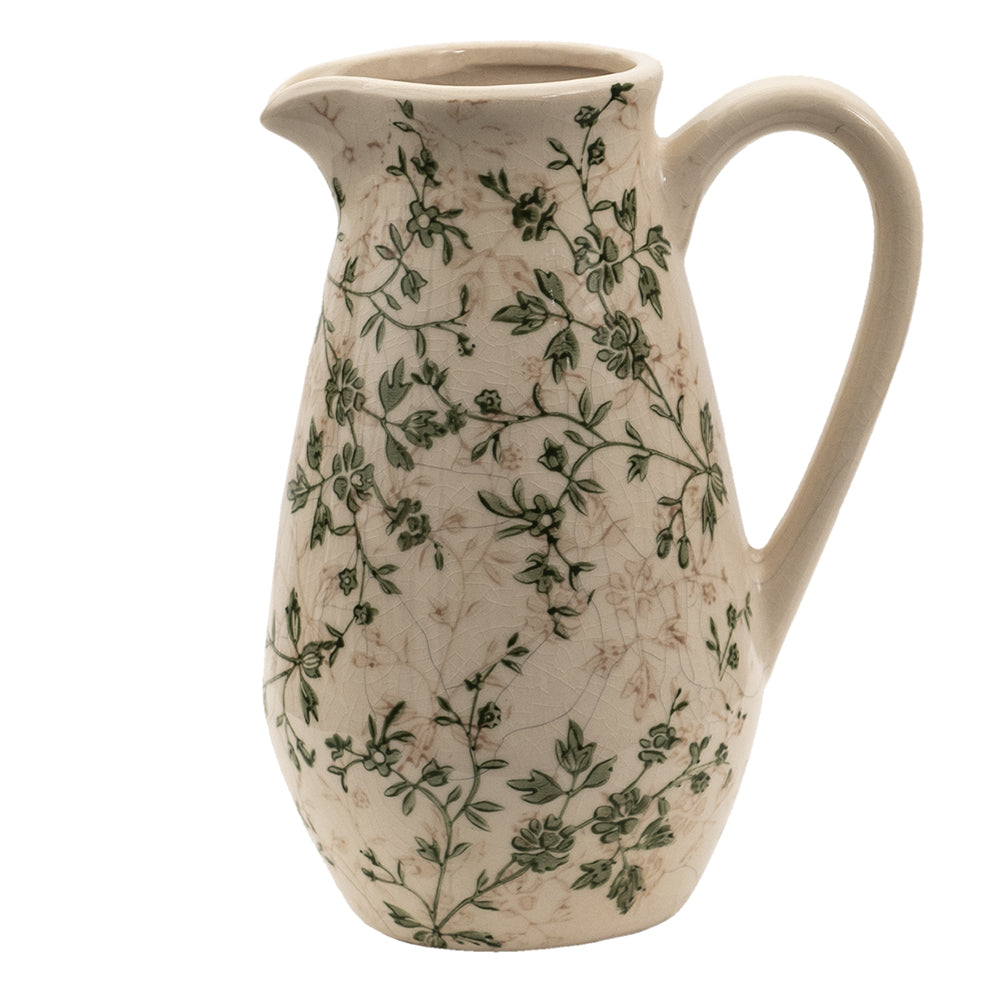 Brocca/vaso in ceramica con viticci verdi