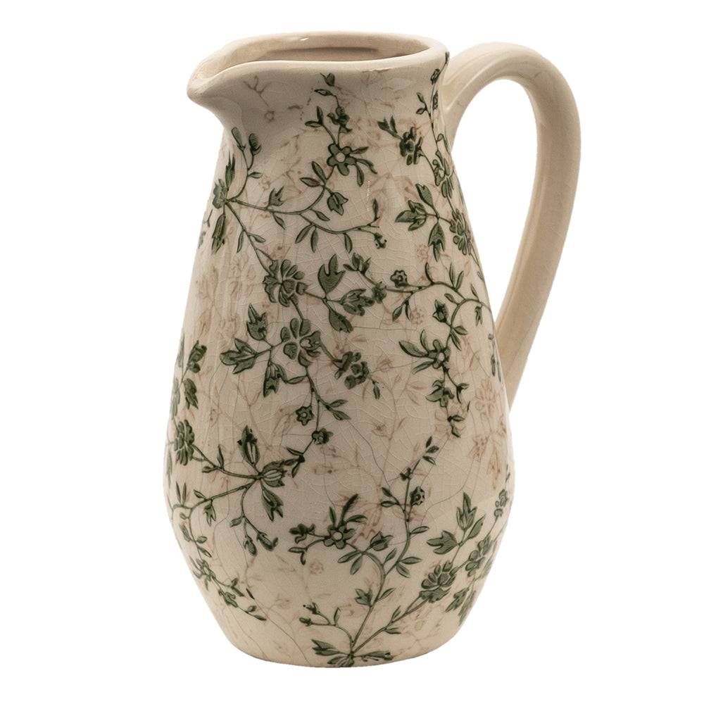 Brocca/vaso in ceramica con viticci verdi