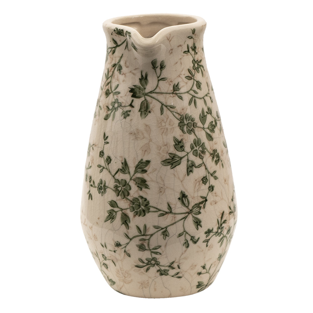 Brocca/vaso in ceramica con viticci verdi