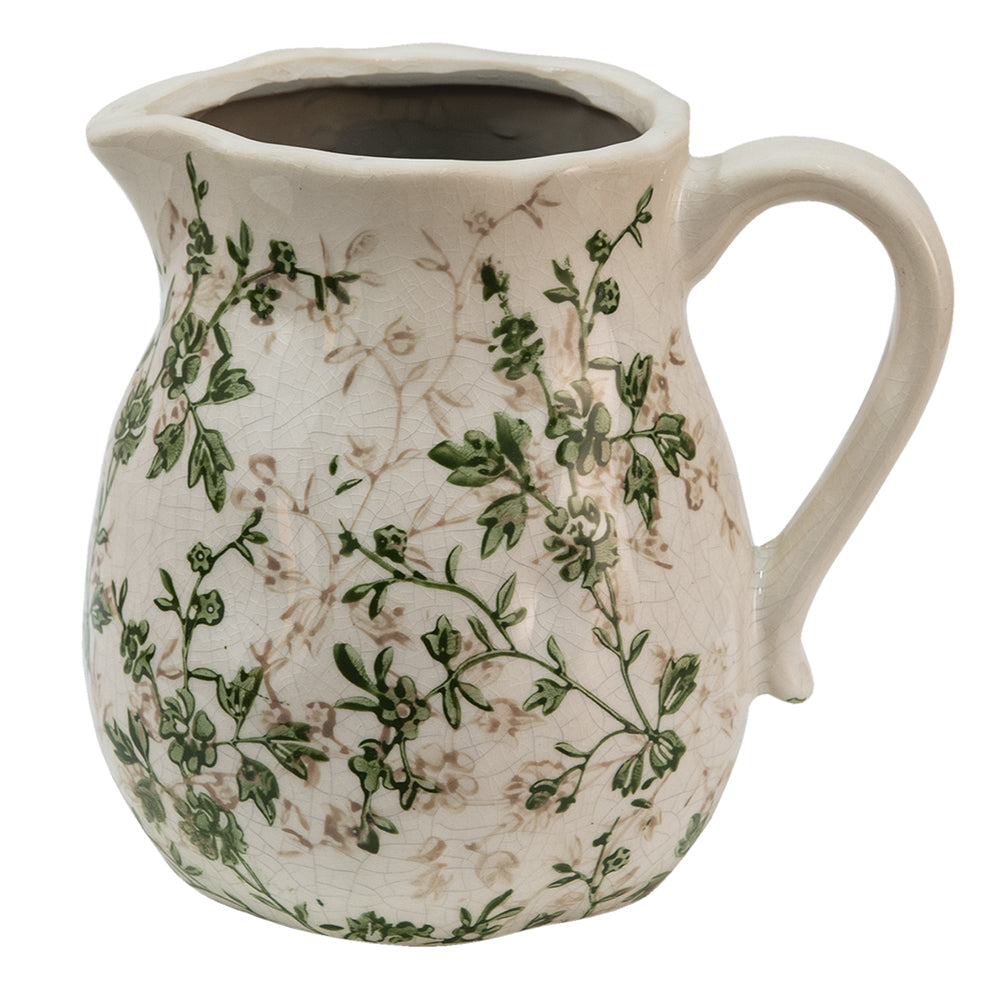 Brocca decorativa in ceramica con motivo a vite verde in beige