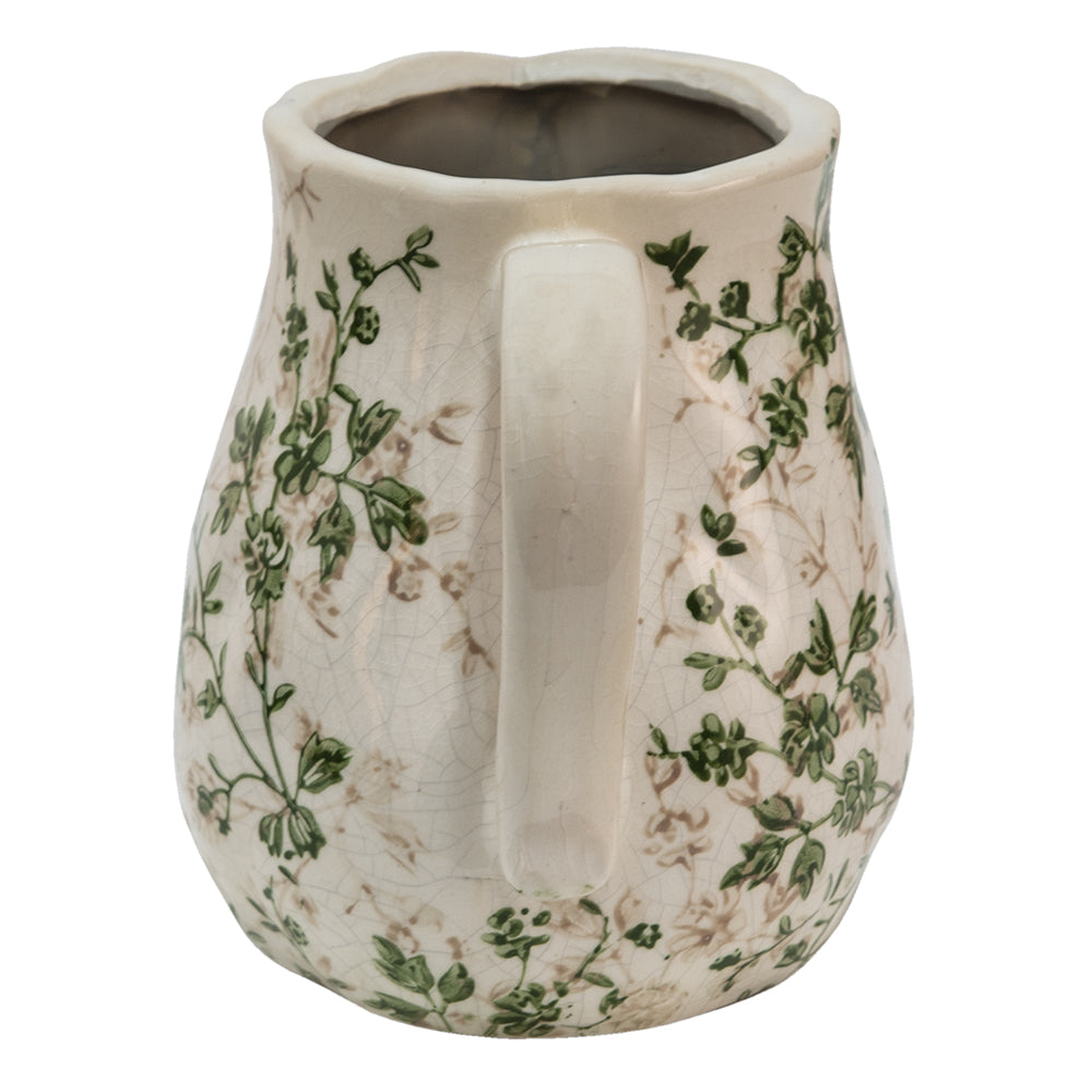 Brocca decorativa in ceramica con motivo a vite verde in beige