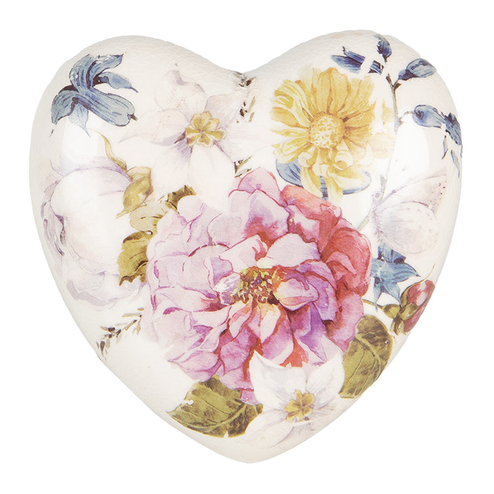 Cuore in ceramica con peonie