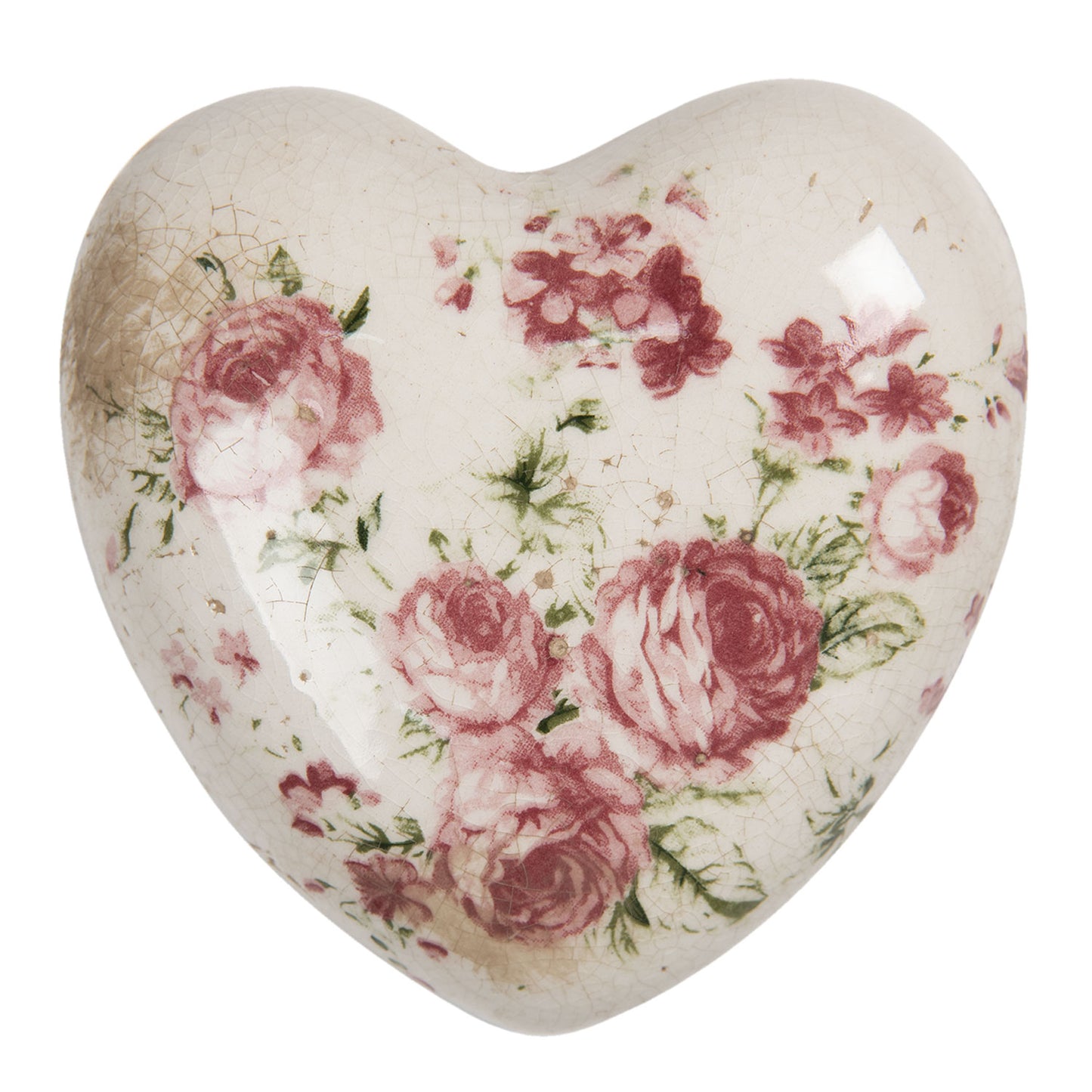 Cuore decorativo in ceramica con motivo a rosa vintage