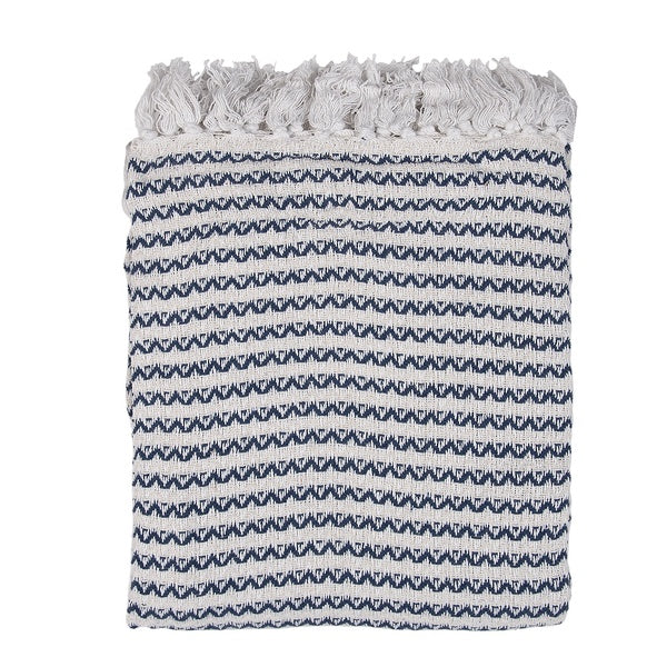 Plaid/coperta in 100% cotone nei colori blu e bianco