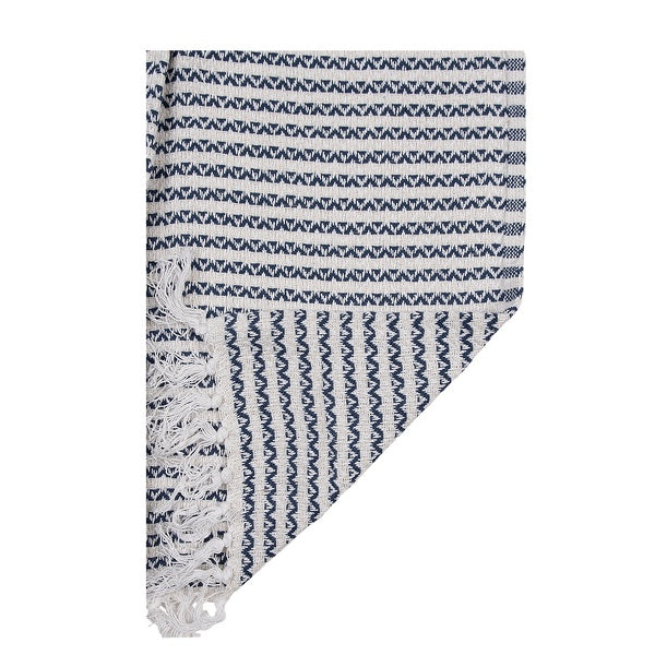 Plaid/coperta in 100% cotone nei colori blu e bianco