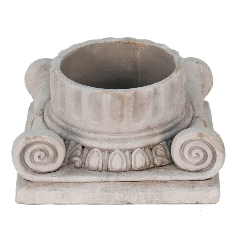 Vaso per piante in pietra fusa grigia, classica colonna antica