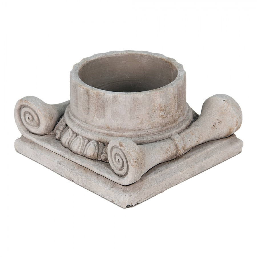 Vaso per piante in pietra fusa grigia, classica colonna antica