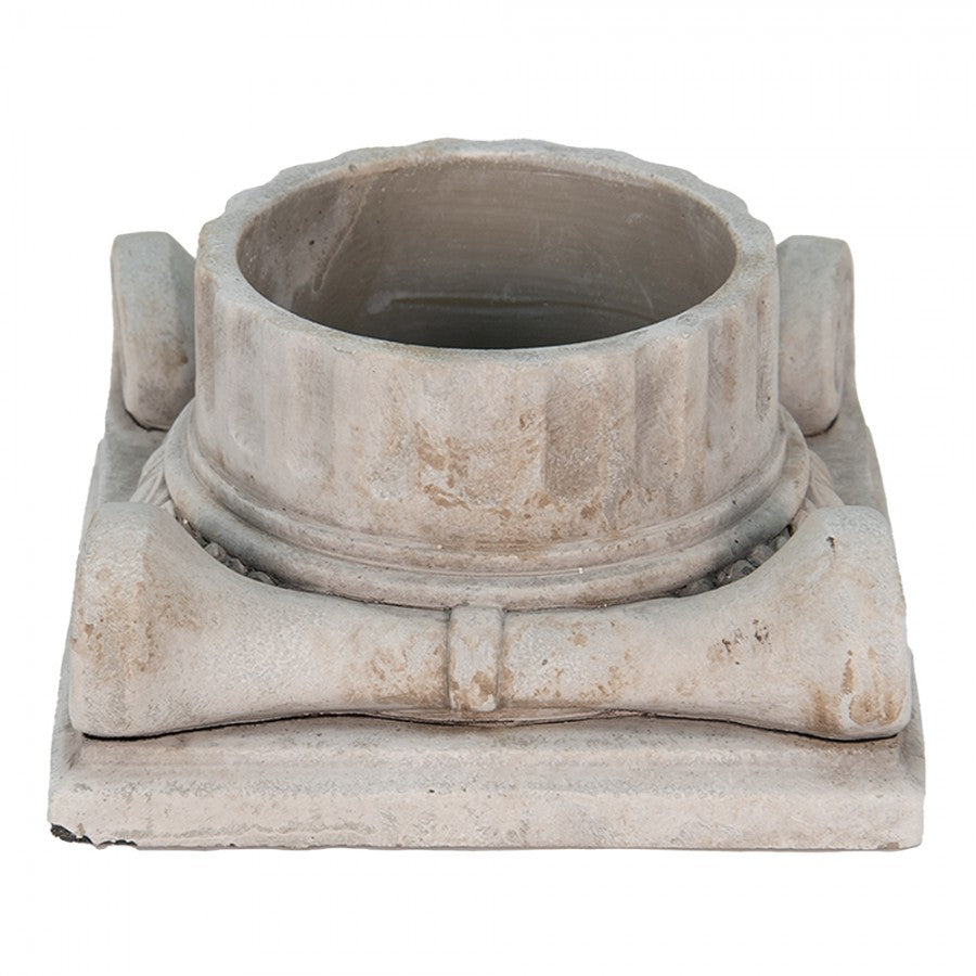 Vaso per piante in pietra fusa grigia, classica colonna antica