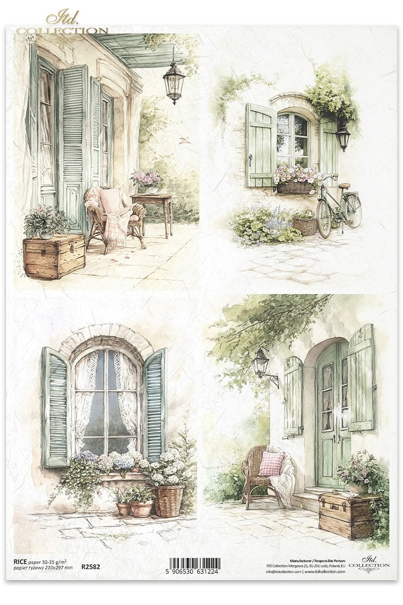 Carta di riso per decoupage: atmosfera cottage, finestre romantiche