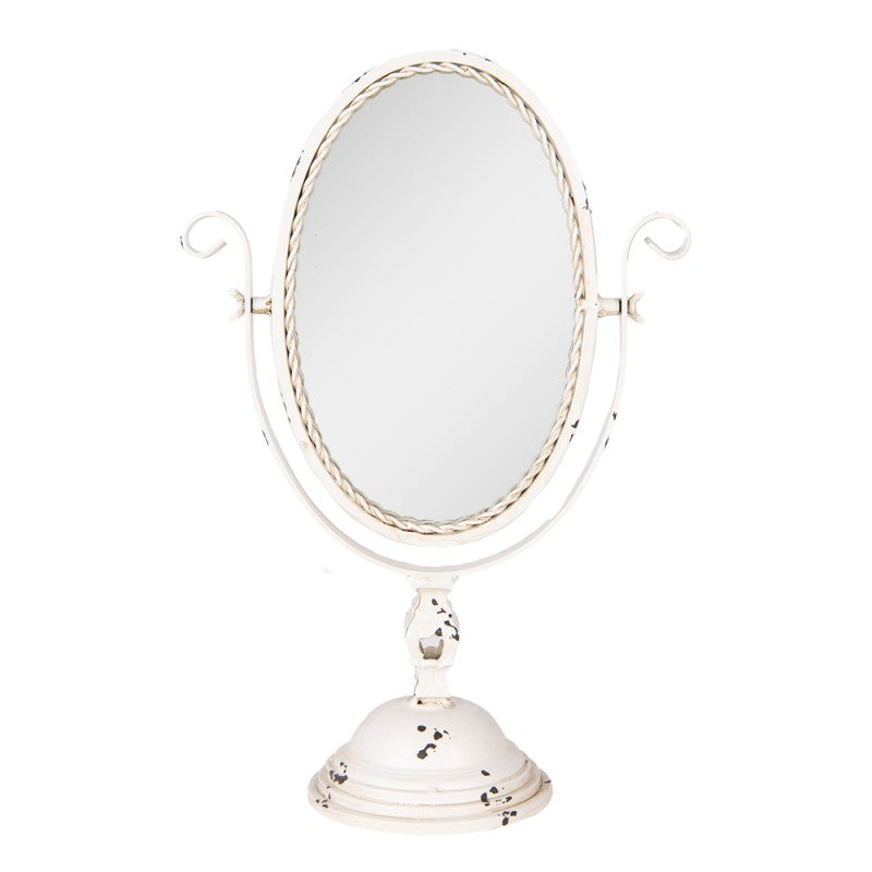 Table mirror / makeup mirror in brocante style made of metal in cream