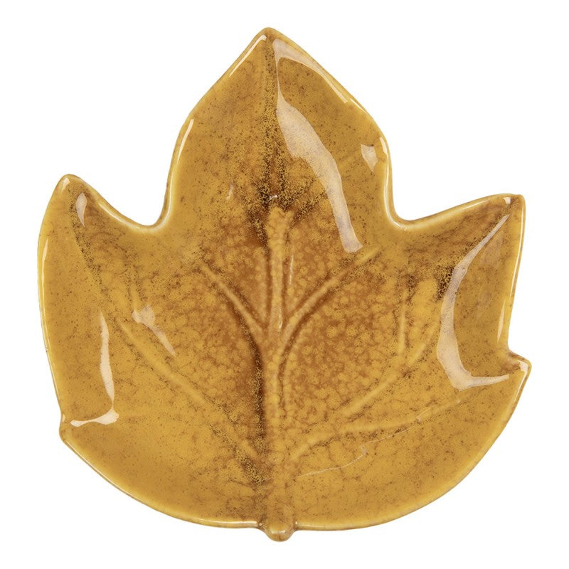Piccola ciotola decorativa in ceramica a forma di foglia di colore giallo