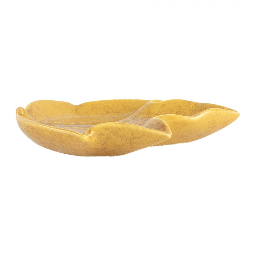 Piccola ciotola decorativa in ceramica a forma di foglia di colore giallo