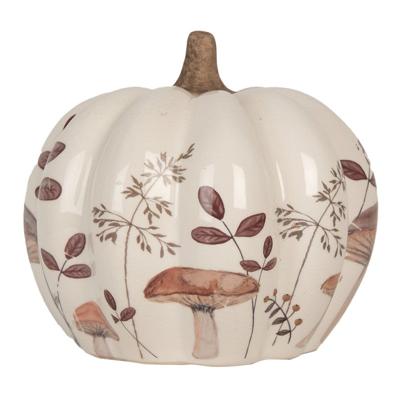 Zucca in ceramica con motivo a fungo autunnale in beige-marrone