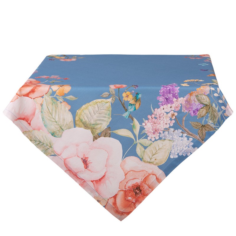 Tovaglia blu in 100% cotone con motivo floreale estivo