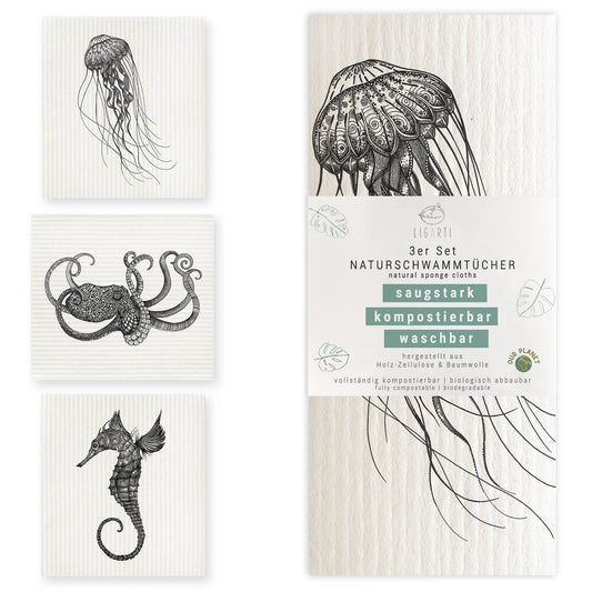 Panno spugna Zero Waste Underwater, 100% cotone/legno organico, compostabile