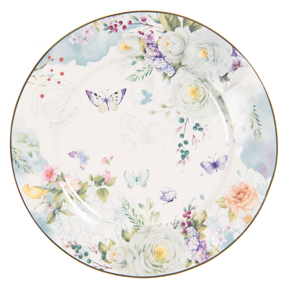 Stoviglie in porcellana, fiori e farfalle pastello blu-bianco, mix &amp; match