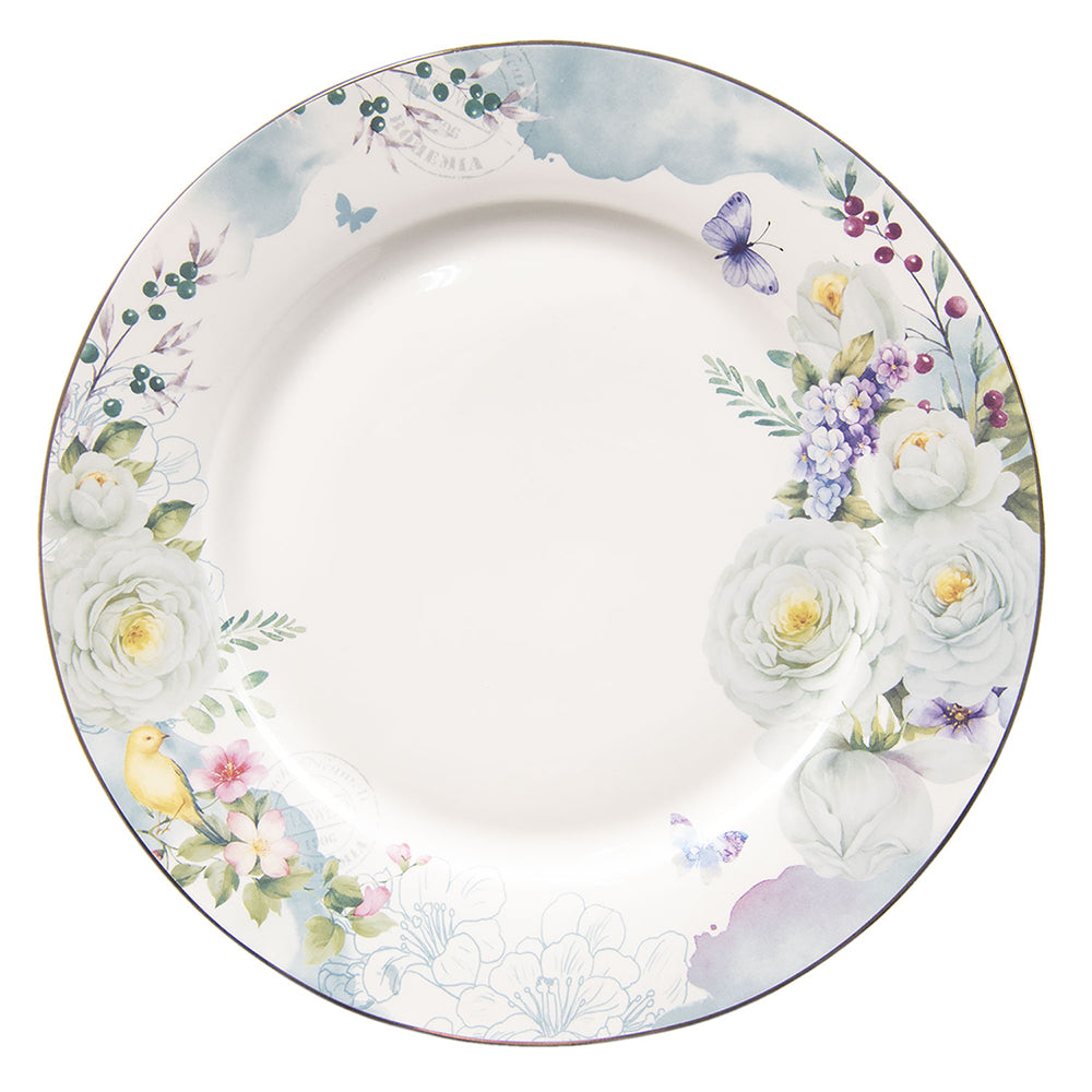 Stoviglie in porcellana, fiori e farfalle pastello blu-bianco, mix &amp; match