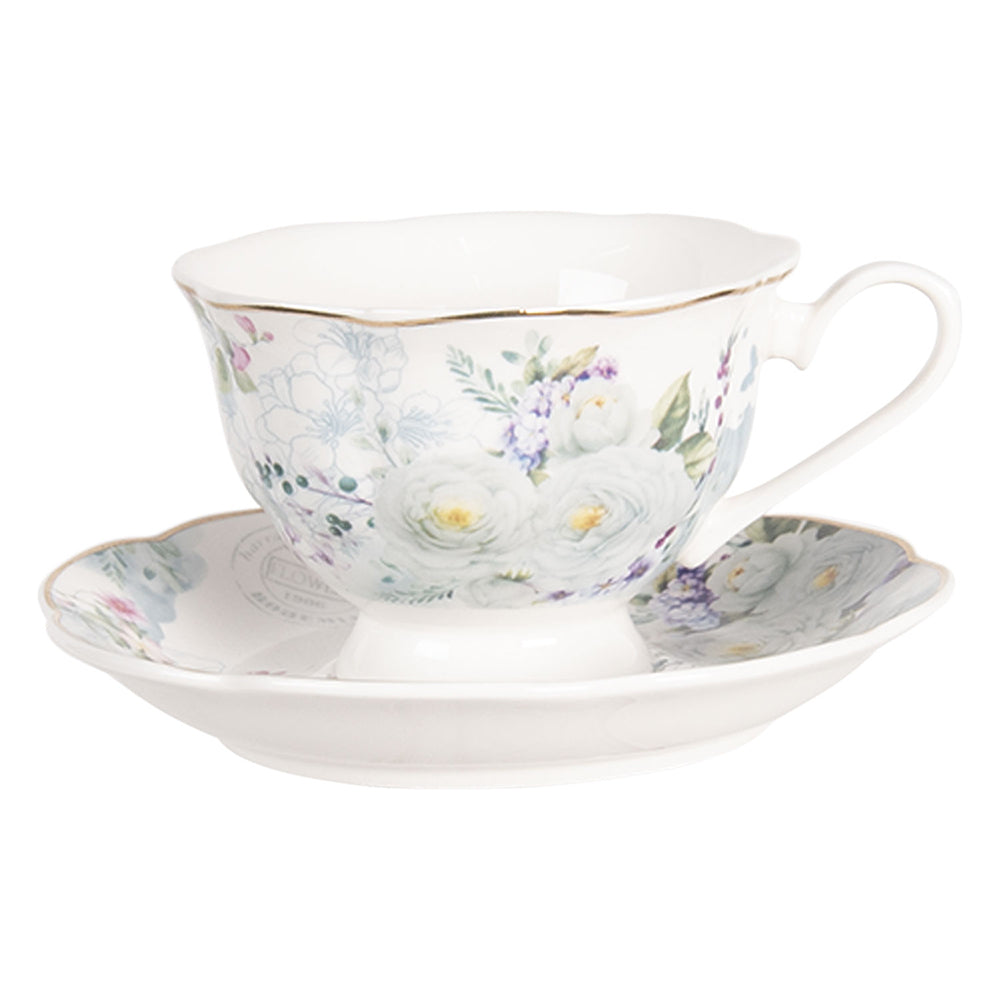 Stoviglie in porcellana, fiori e farfalle pastello blu-bianco, mix &amp; match