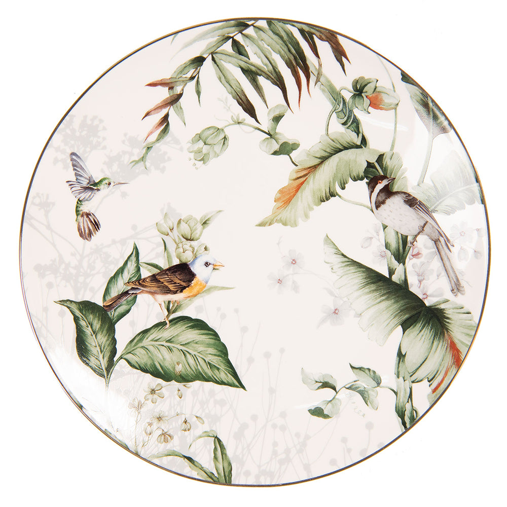 Stoviglie in porcellana, motivo di piante e uccelli in verde e bianco, mix &amp; match