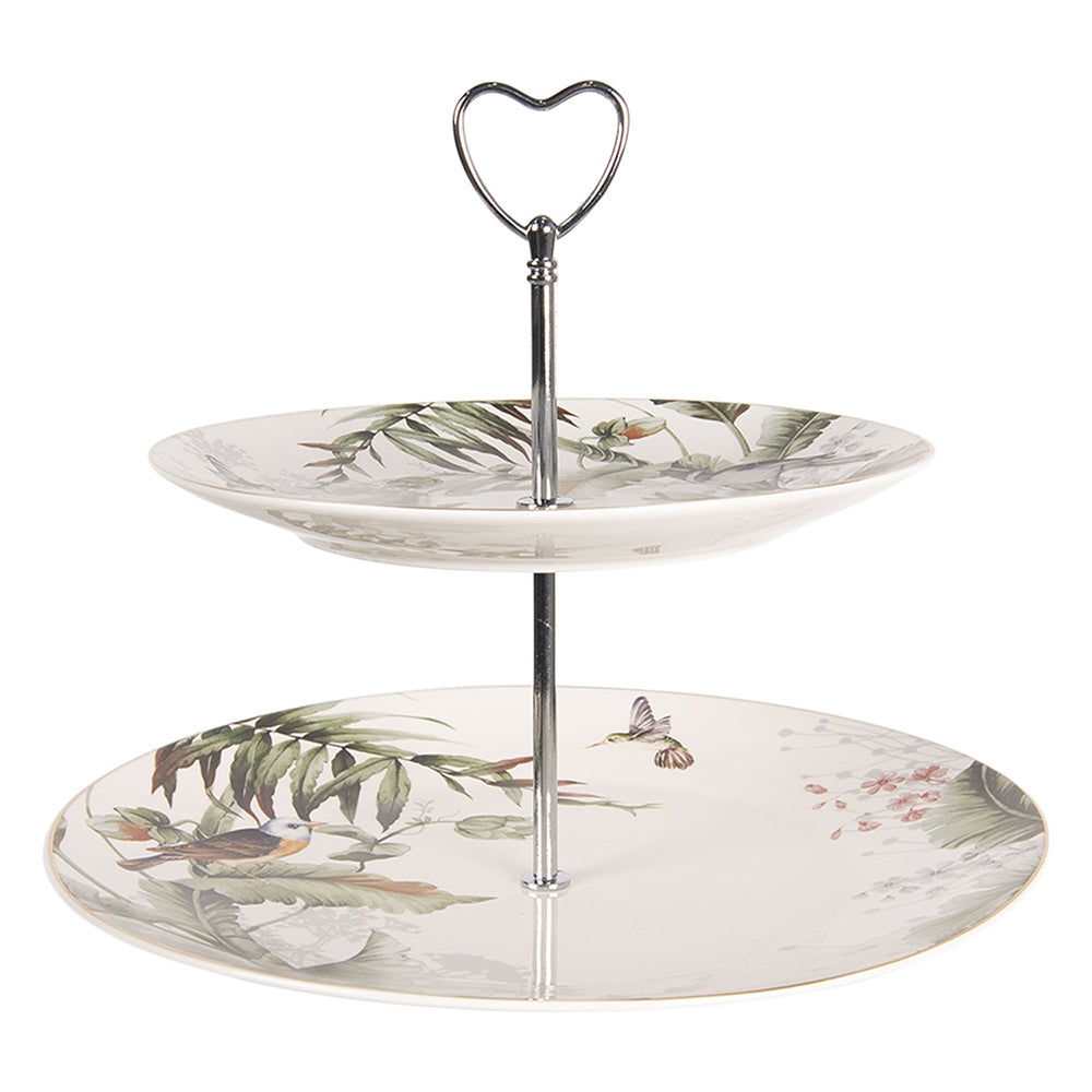 Stoviglie in porcellana, motivo di piante e uccelli in verde e bianco, mix &amp; match
