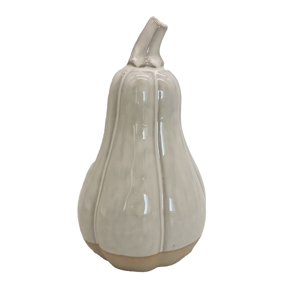 Decorazione autunnale, zucche in ceramica grigio-beige