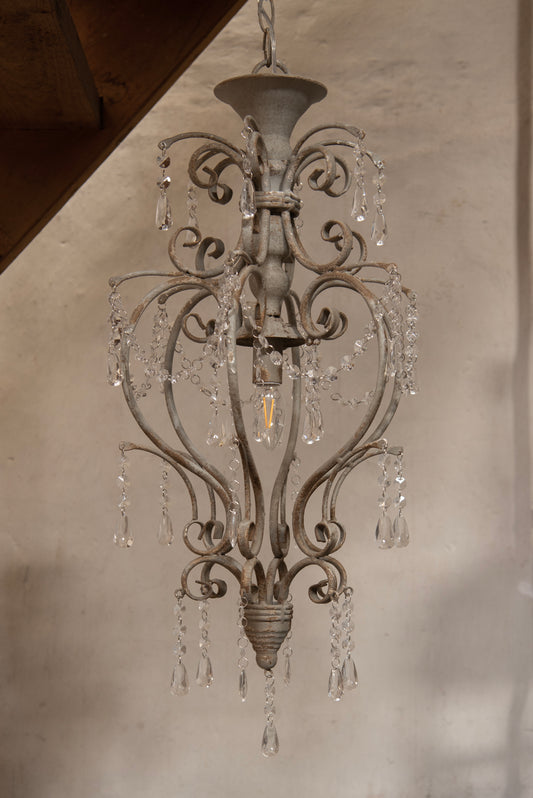Lampada a sospensione / lampada a sospensione in ferro grigio con cristalli