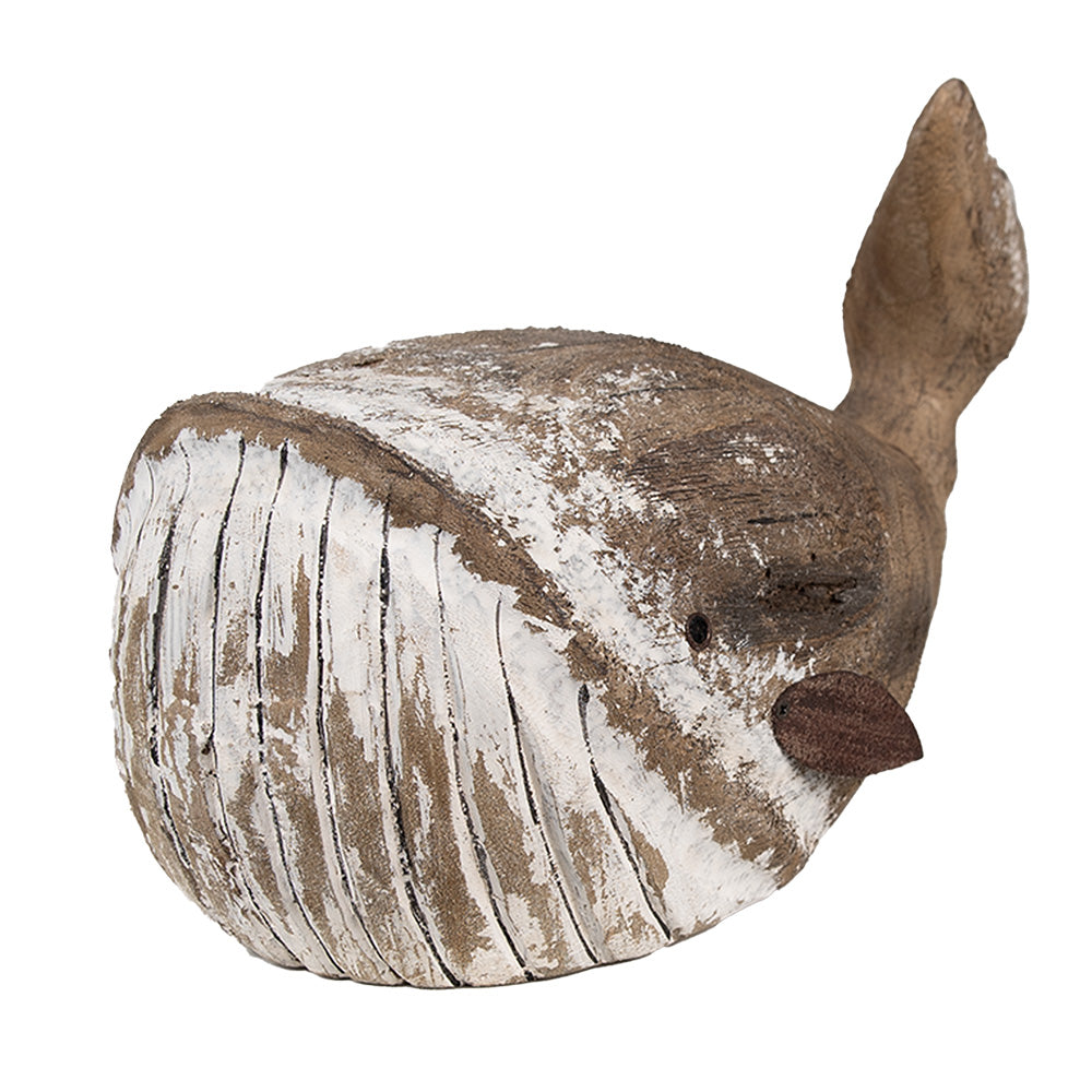 Grande balena in legno marrone e bianco, decorazione estiva marittima
