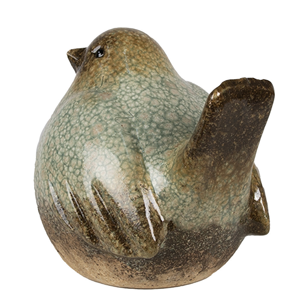 Uccello in ceramica verde-marrone