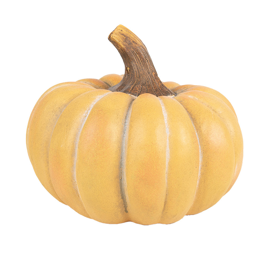 Decorazione di zucca per l'autunno realizzata in ceramica di colore arancione 