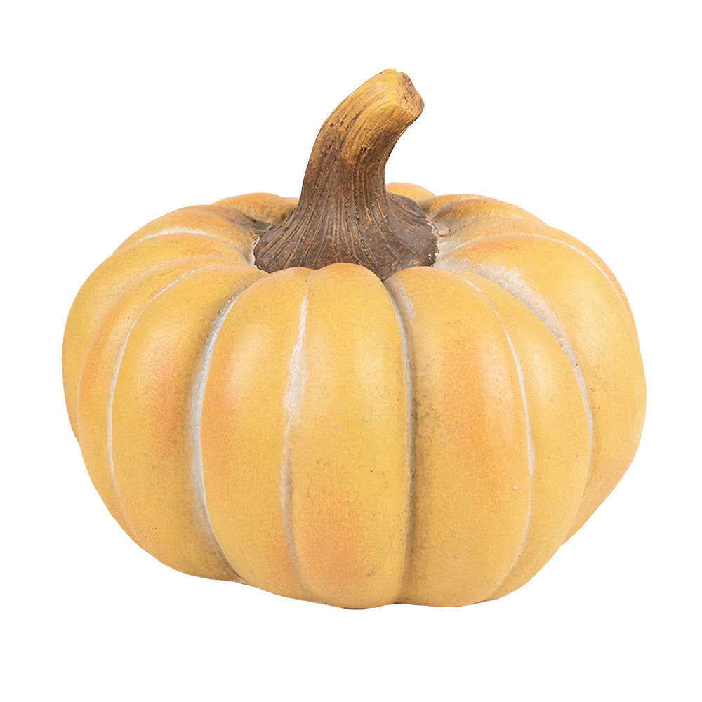 Decorazione di zucca per l'autunno realizzata in ceramica di colore arancione 