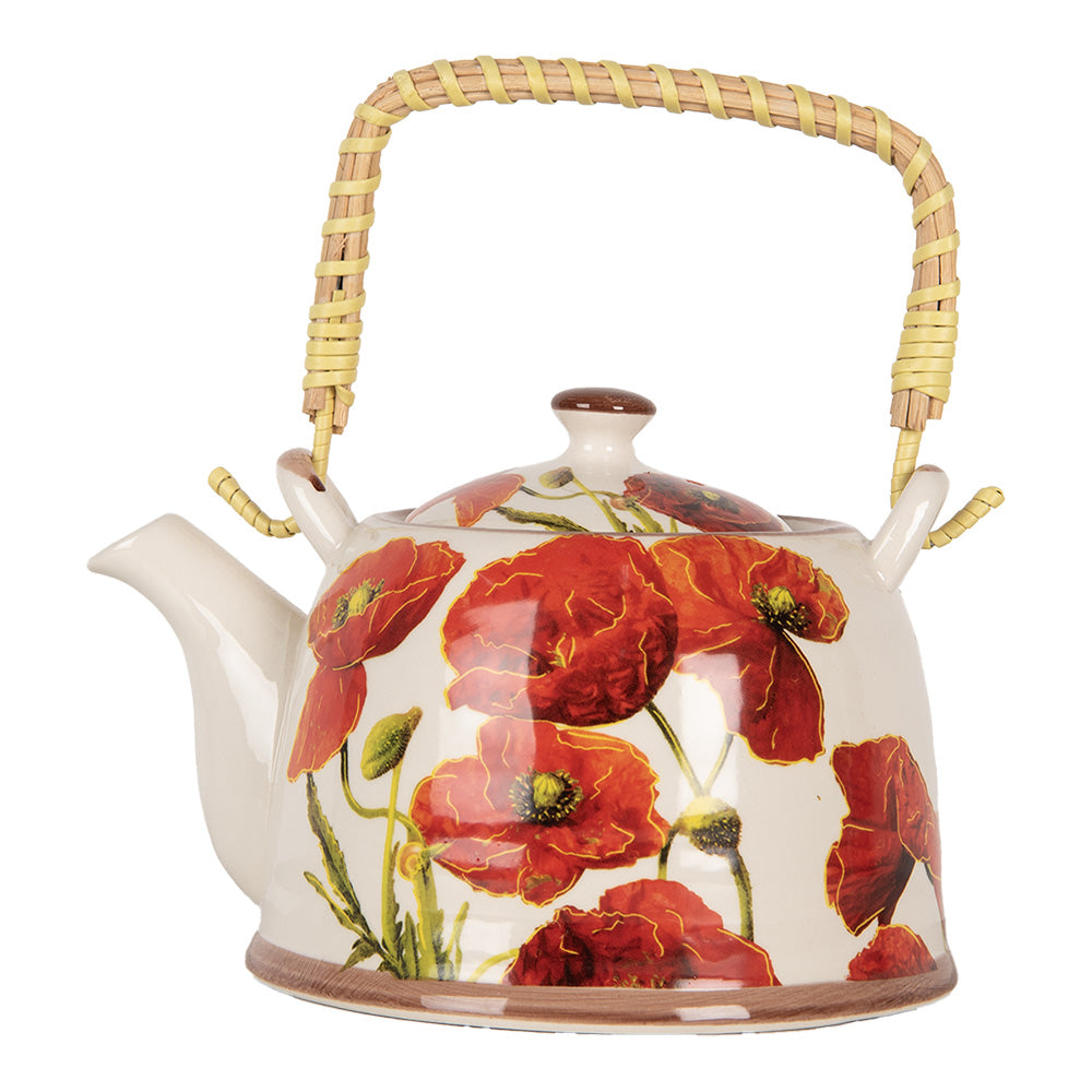 Teiera in ceramica con colino da tè, 800 ml con motivo floreale, stile country 