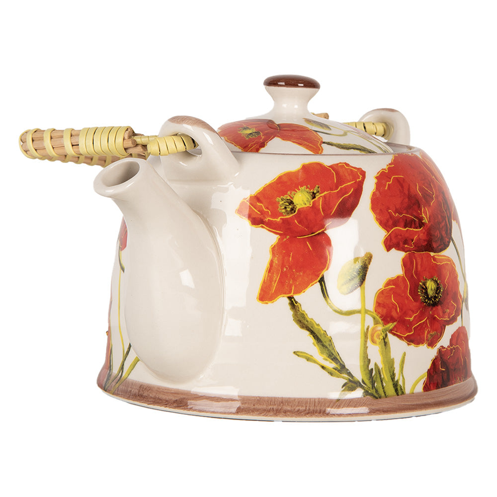 Teiera in ceramica con colino da tè, 800 ml con motivo floreale, stile country 
