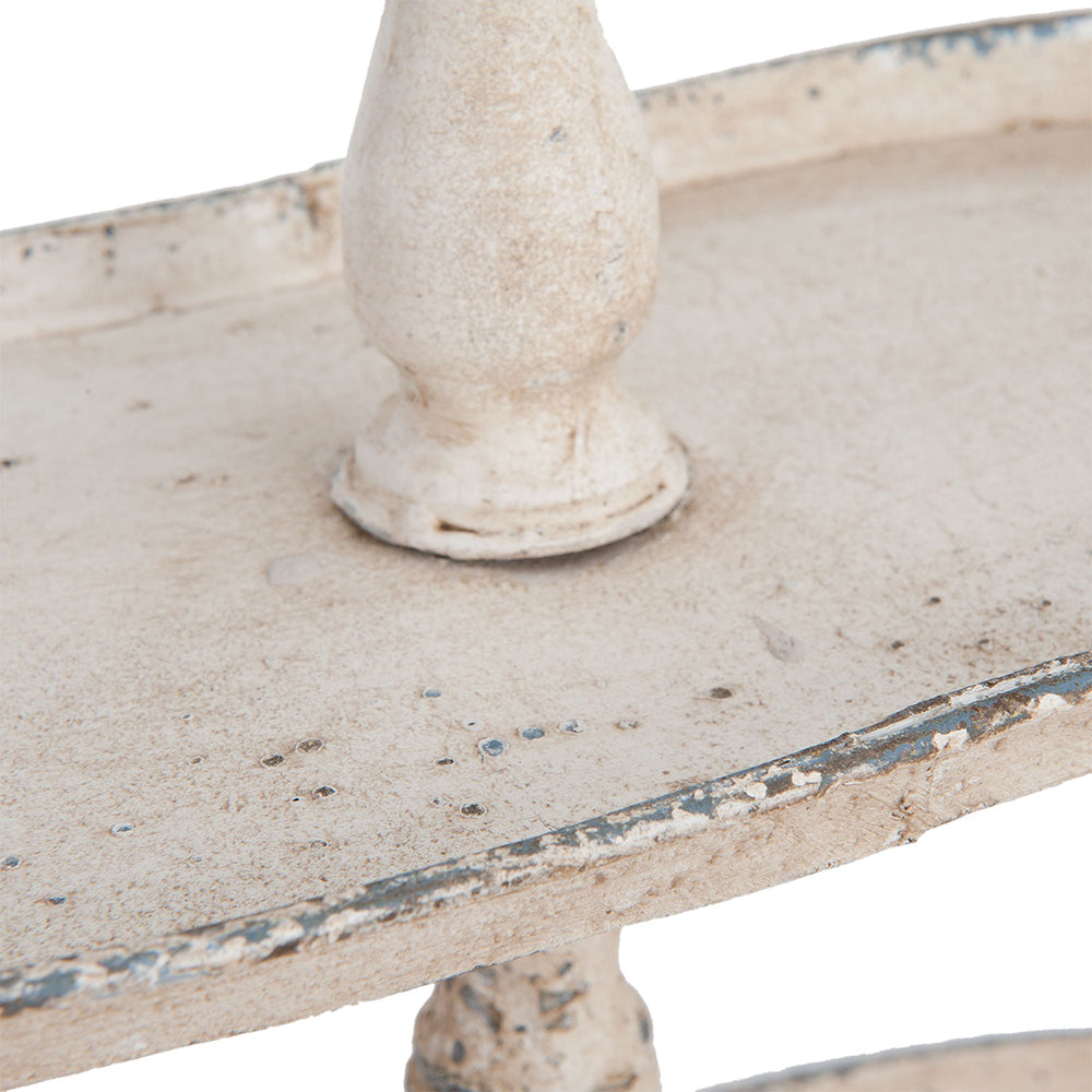 Etagere ovale Shabby Chic a due ripiani in metallo color beige