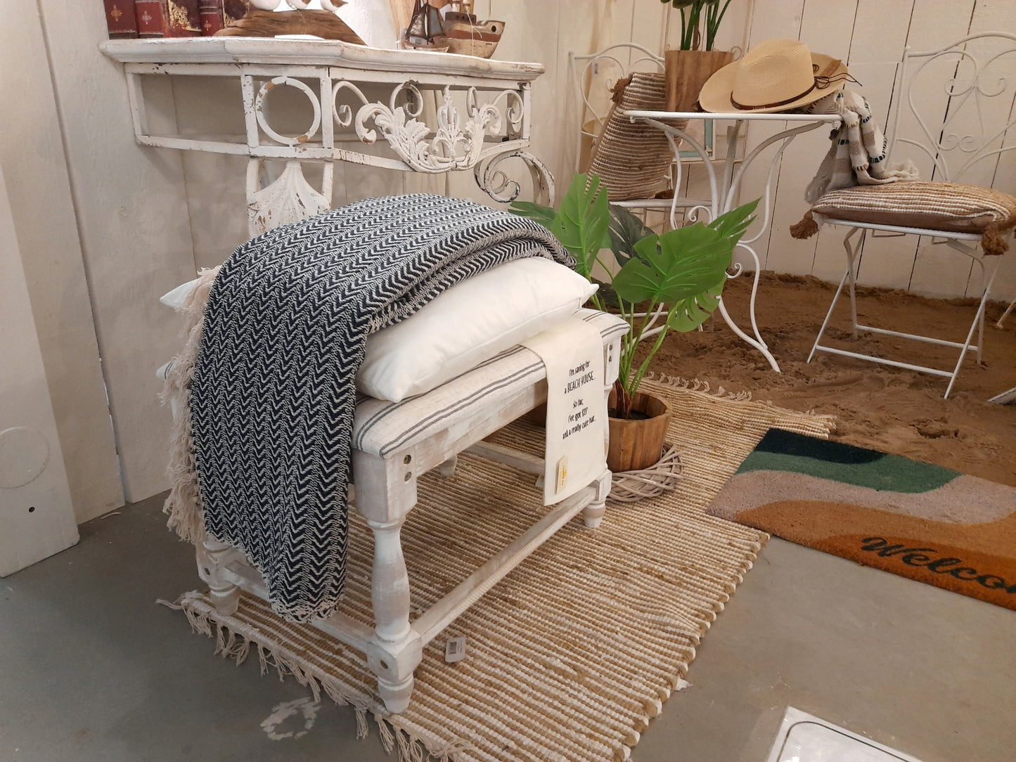 Plaid/coperta in 100% cotone nei colori blu e bianco