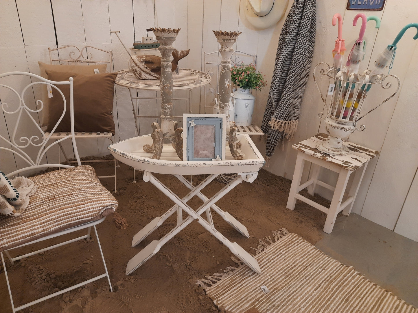 Beistelltisch Holz Weiß Shabby Chic Landhaus Klappbar Boot, Tischchen Clayre&Eef