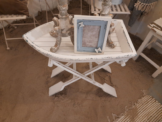 Beistelltisch Holz Weiß Shabby Chic Landhaus Klappbar Boot, Tischchen Clayre&Eef