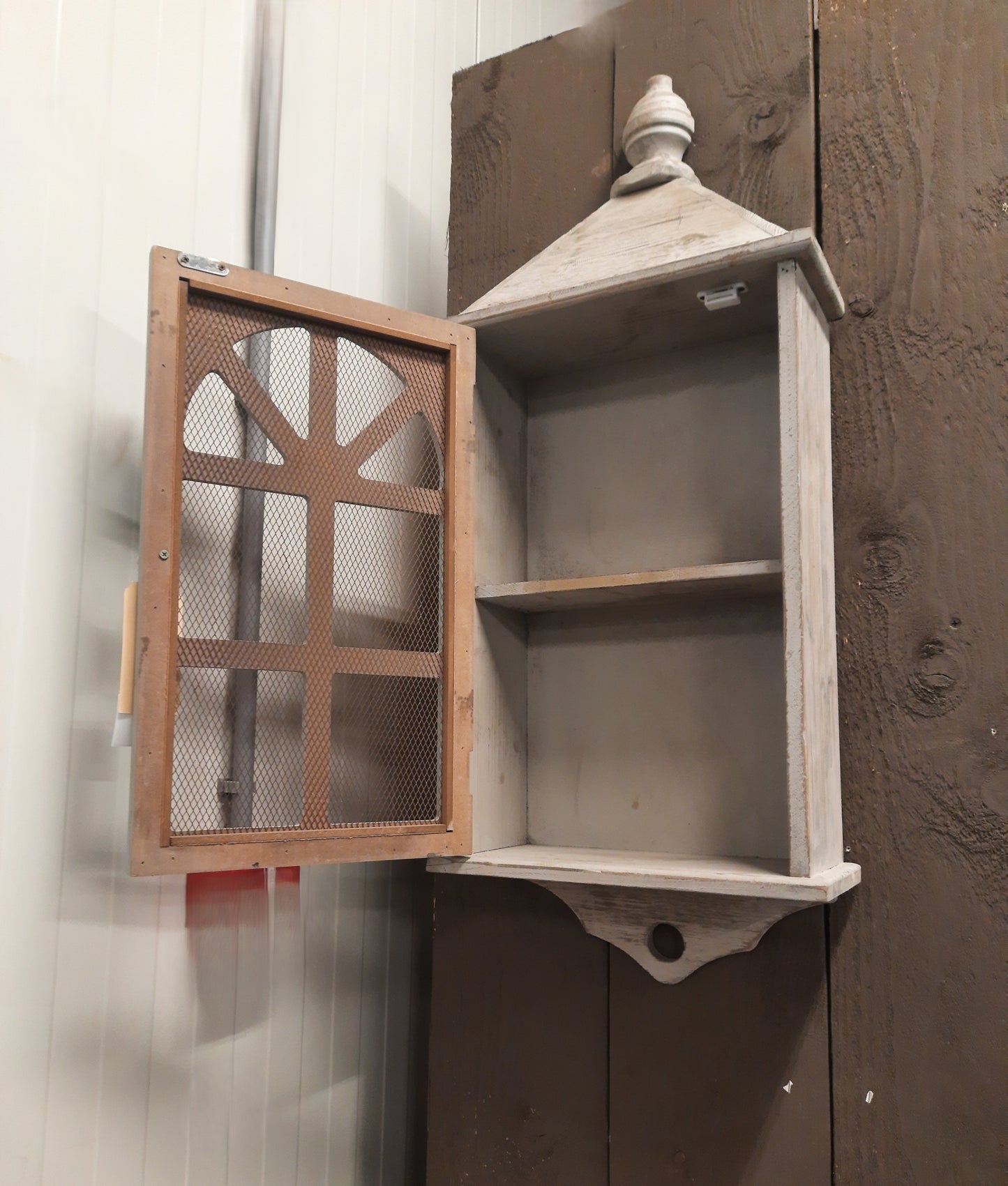 Mobiletto da parete Shabby Chic in legno grigio-verde